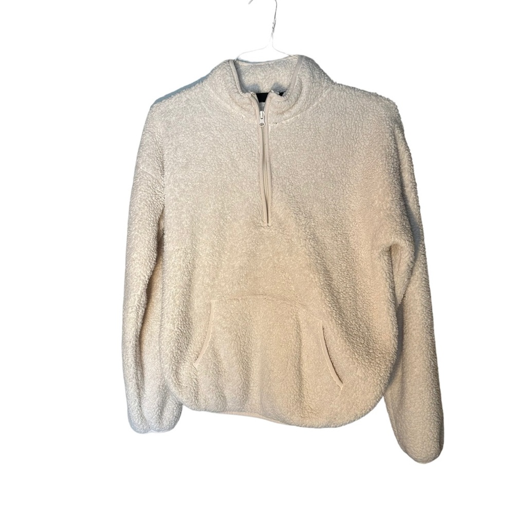 F21 fuzzy pullover zip off white